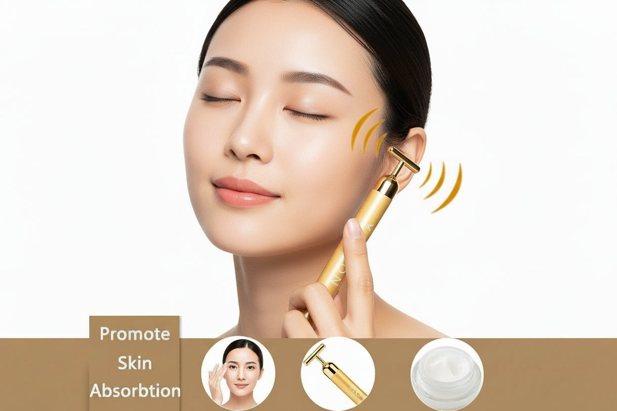 2-In-1 Electric Face Massage 24K Golden Facial Massager Device, 3D Roller and T Shape Facial Roller Massager Kit Metal Skin Care Tools,Anti-Wrinkles, Skin Tightening, Face Firming