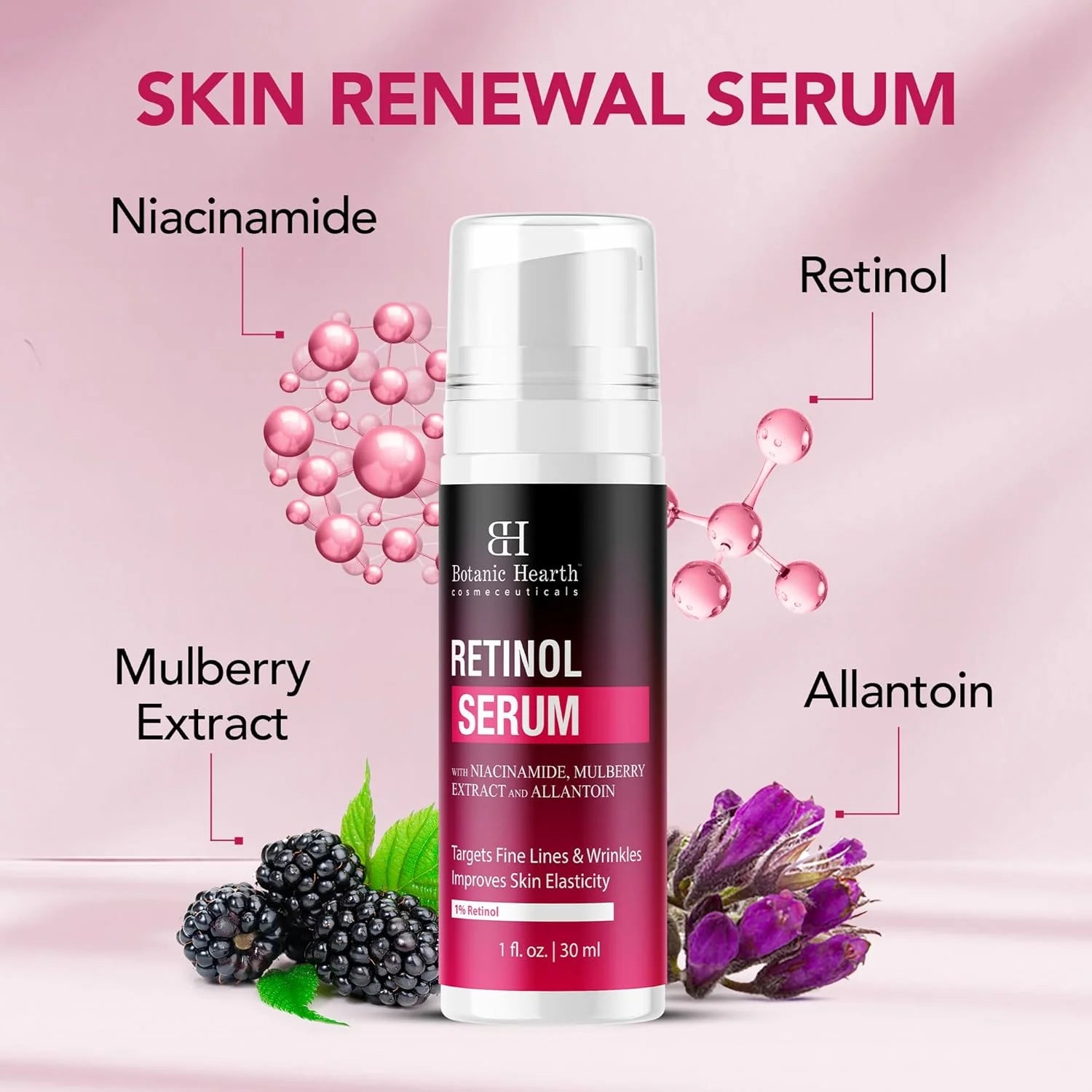 1% Retinol Serum for Face with Niacinamide, Allantoin & Mulberry Extracts | Pore Refining & Brightening Face Serum for Wrinkles & Sun Damage, anti Aging | for All Skin Types | 1 Fl Oz