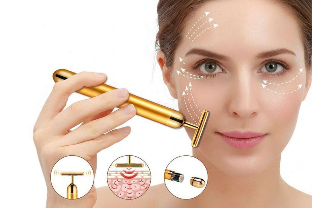 Beauty Bar, 24K Golden T-Shape Electric Sign Face Massage Tools, Improve Skin Relaxation and Enhance Elastic Activity