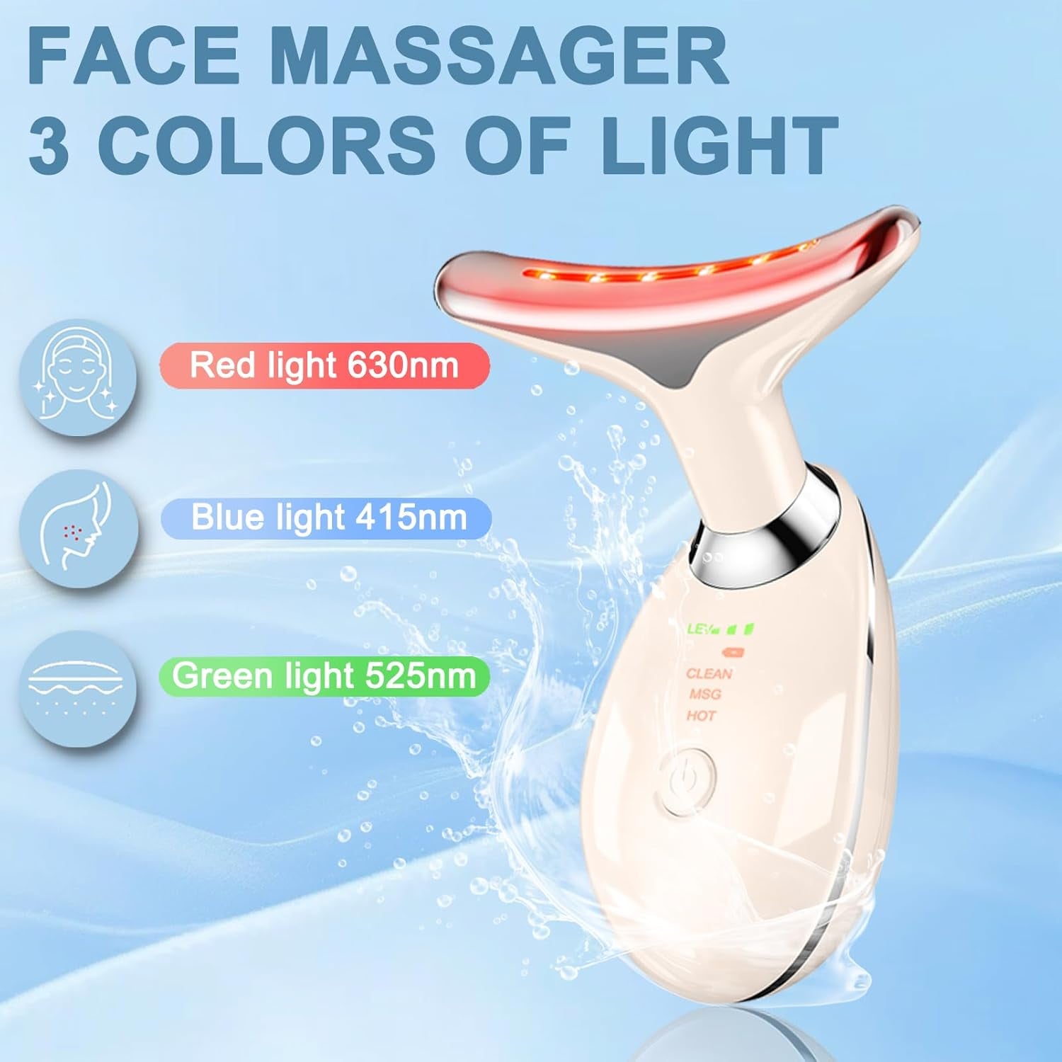 Facial and Neck Massager,Face Tool with 3 Colour Modes and Vibration,Facial Beauty Device for Skin Care (Pink)