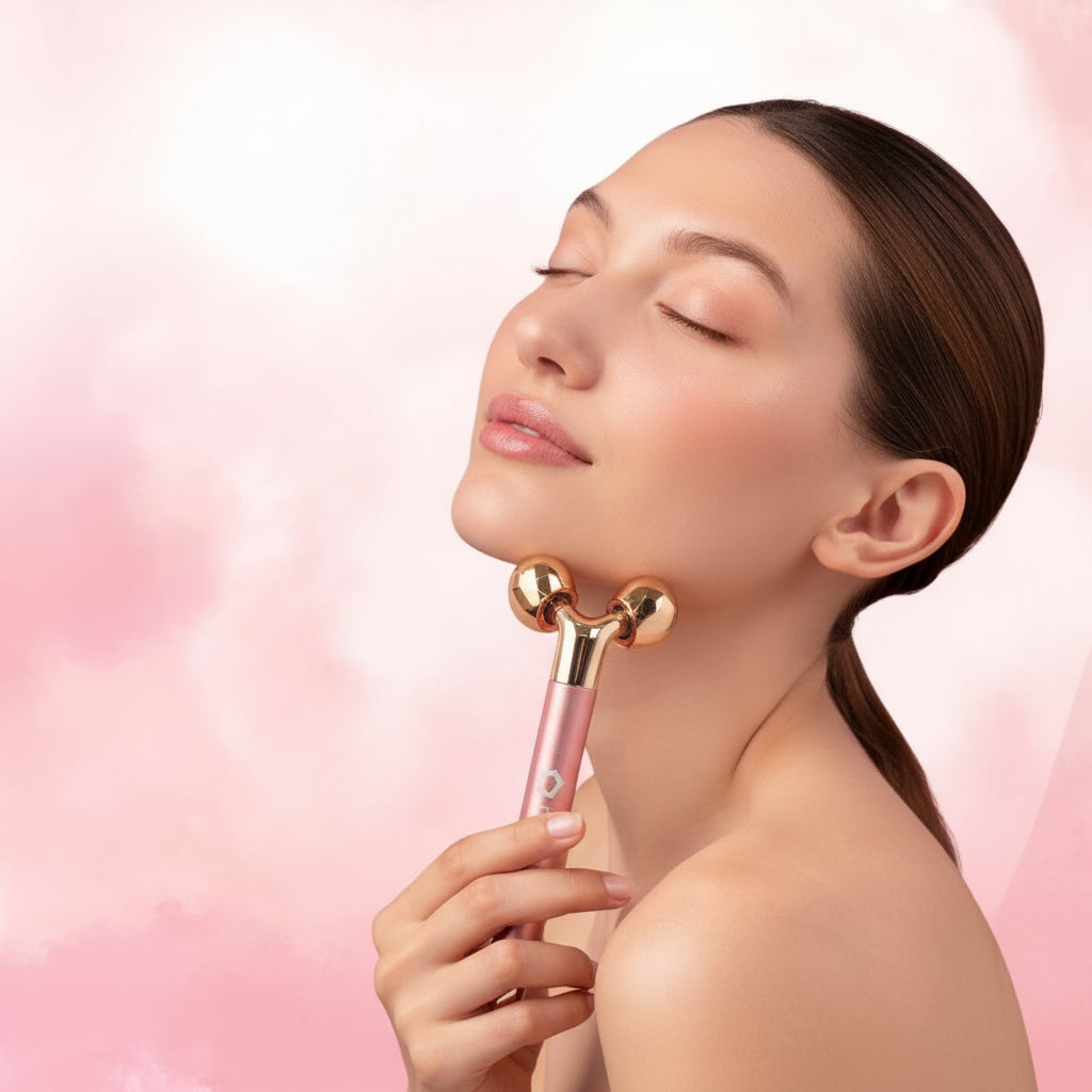 Beauty Bar Facial Rose Quartz 5 in 1 Facial Roller | Portable & Lightweight | and Facial Massage | Rose Quartz (AO001)