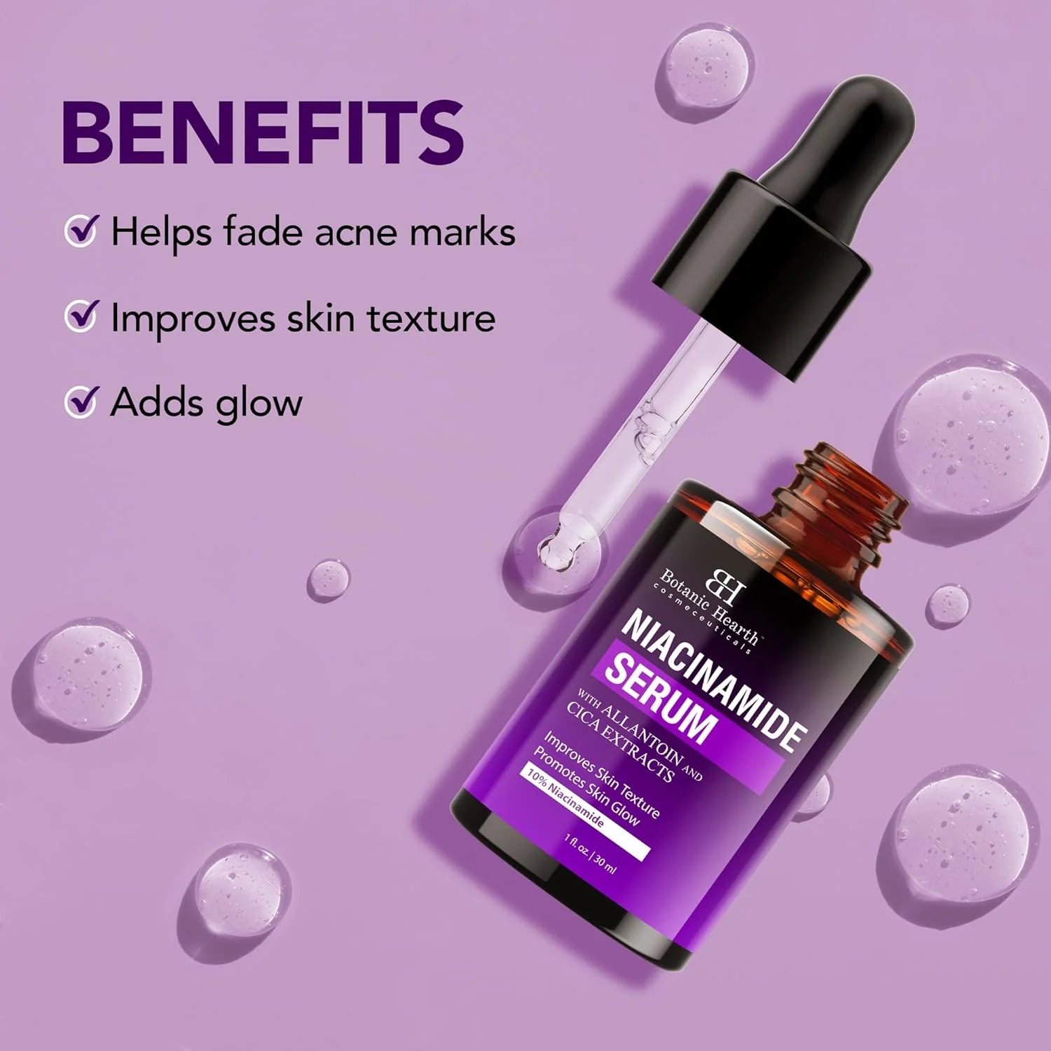 10% Niacinamide Face Serum with Allantoin, Zinc PCA, Cica & Hyaluronic Acid | Minimize Enlarged Pores, Correct Dark Spots, Even Skin Tone | All Skin Types | for Women & Men | 1 Fl Oz