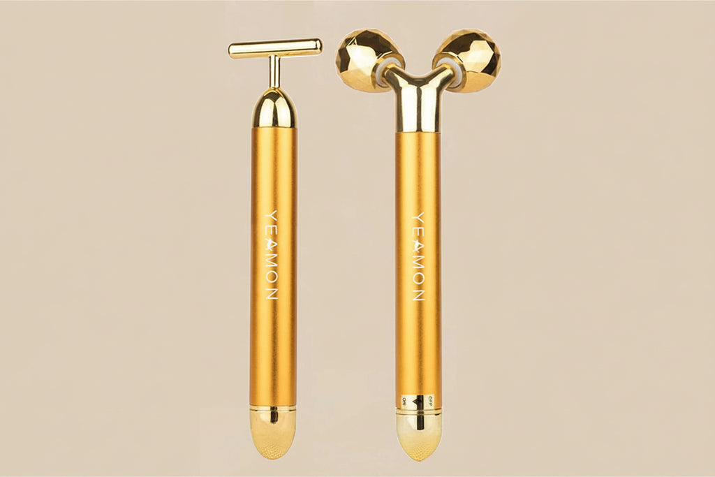 2-In-1 Electric Face Massage 24K Golden Facial Massager Device, 3D Roller and T Shape Facial Roller Massager Kit Metal Skin Care Tools,Anti-Wrinkles, Skin Tightening, Face Firming