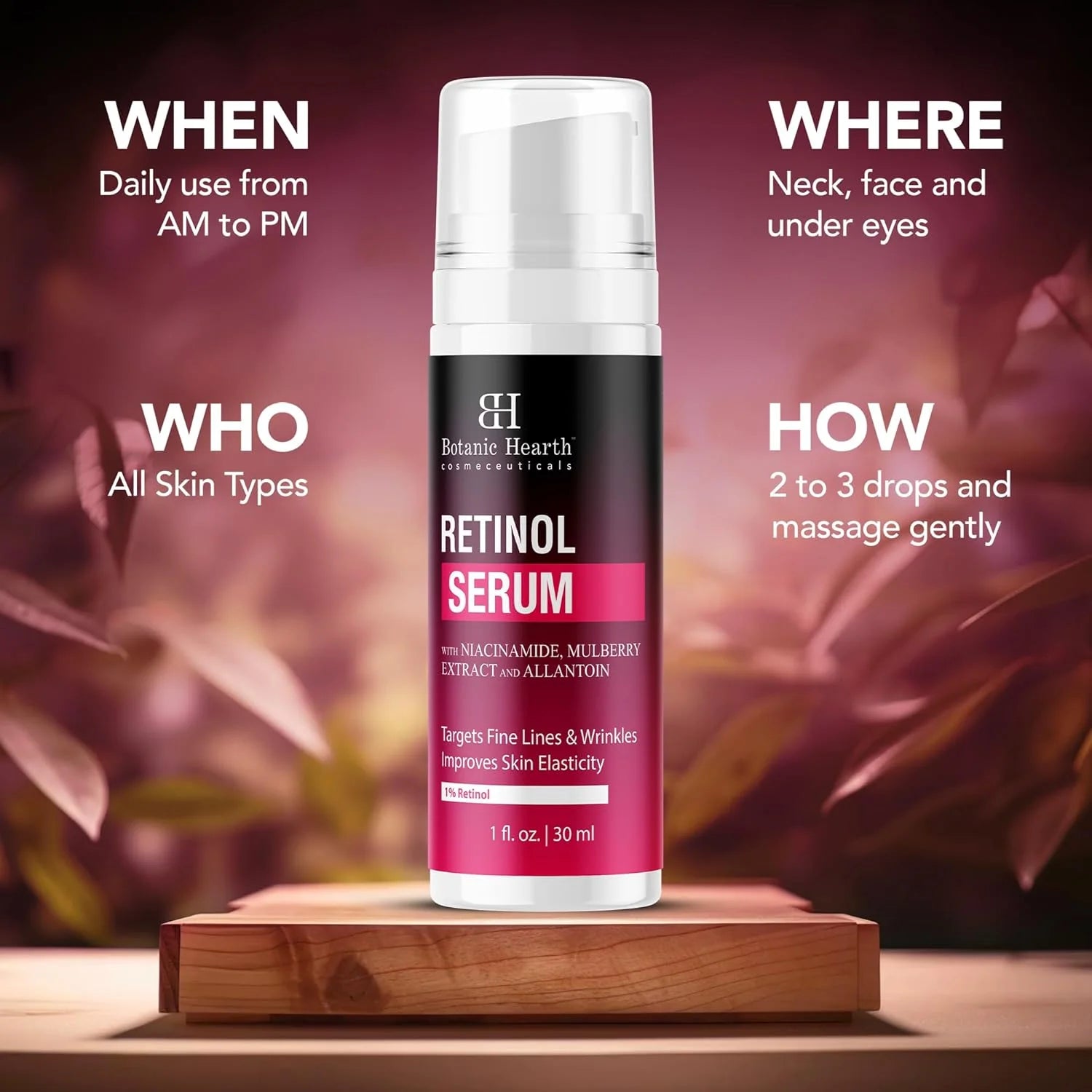 1% Retinol Serum for Face with Niacinamide, Allantoin & Mulberry Extracts | Pore Refining & Brightening Face Serum for Wrinkles & Sun Damage, anti Aging | for All Skin Types | 1 Fl Oz