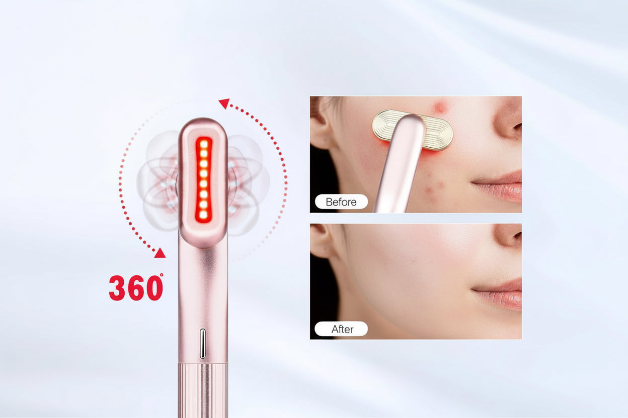 Red Light Therapy for Face, 4 in 1 Facial Wand for Anti-Aging, Anti-Wrinkle, Face Neck Light Therapy Wand, Skin Care Tool at Home, with Travel Carrying Case, One-Button Start