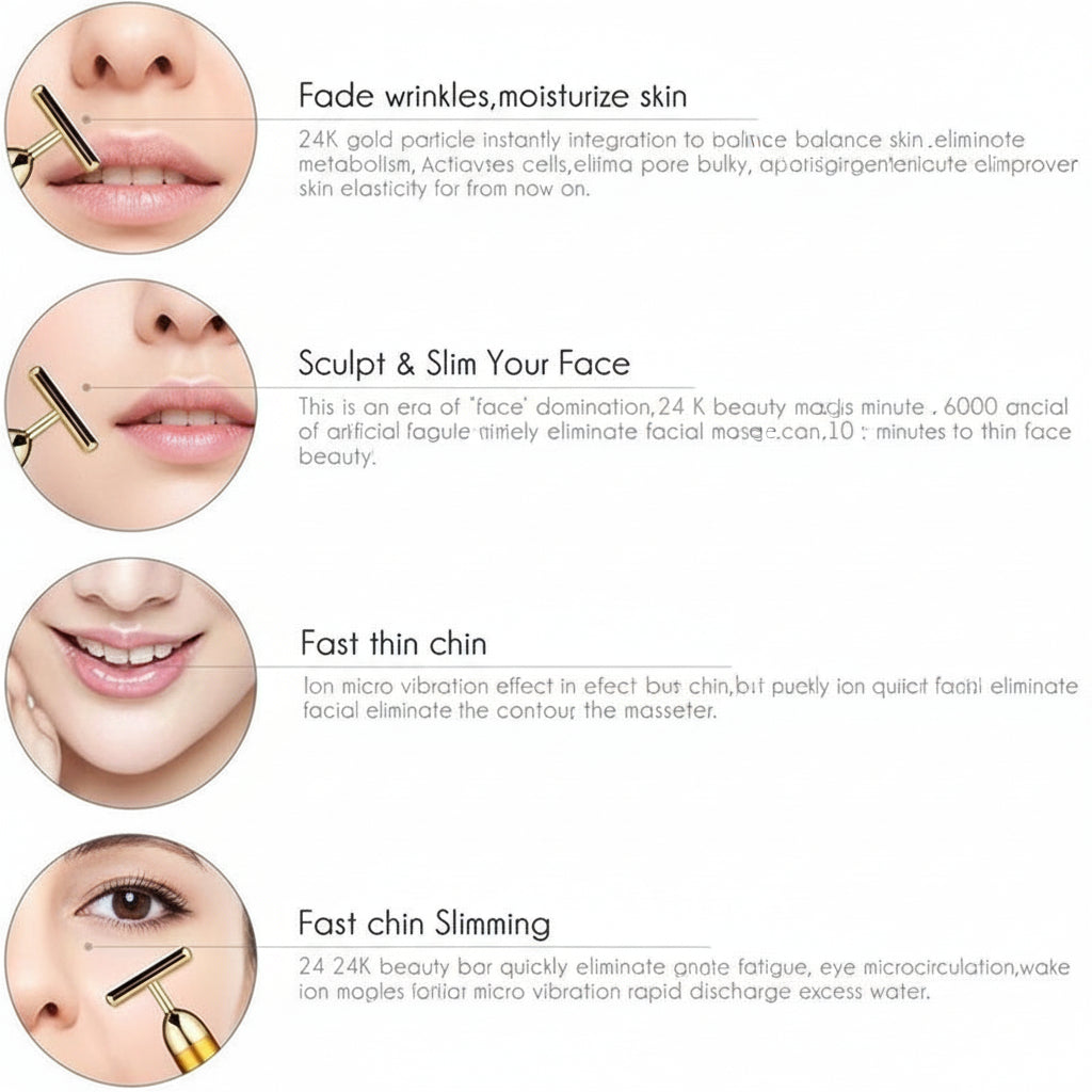 Beauty Bar, 24K Golden T-Shape Electric Sign Face Massage Tools, Improve Skin Relaxation and Enhance Elastic Activity