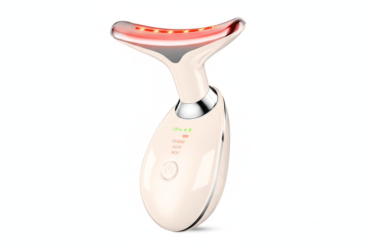 Facial and Neck Massager,Face Tool with 3 Colour Modes and Vibration,Facial Beauty Device for Skin Care (Pink)