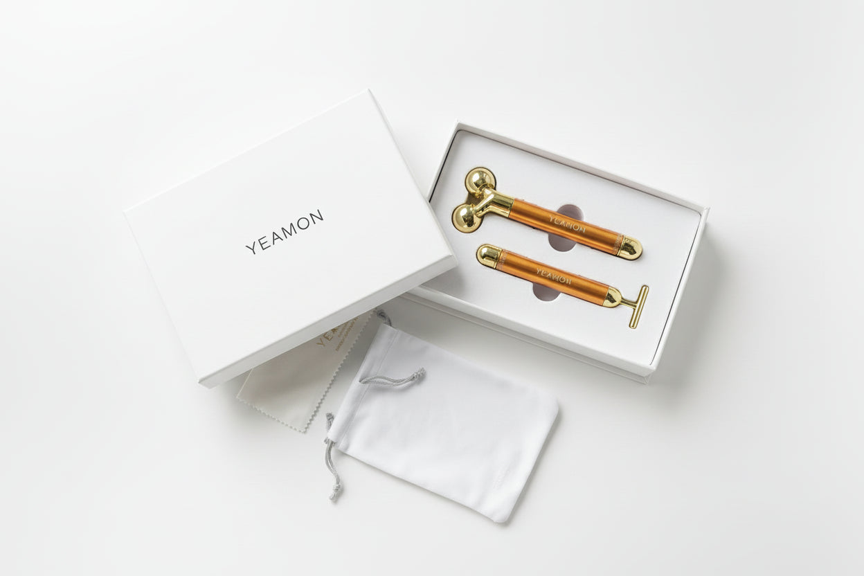 2-In-1 Electric Face Massage 24K Golden Facial Massager Device, 3D Roller and T Shape Facial Roller Massager Kit Metal Skin Care Tools,Anti-Wrinkles, Skin Tightening, Face Firming