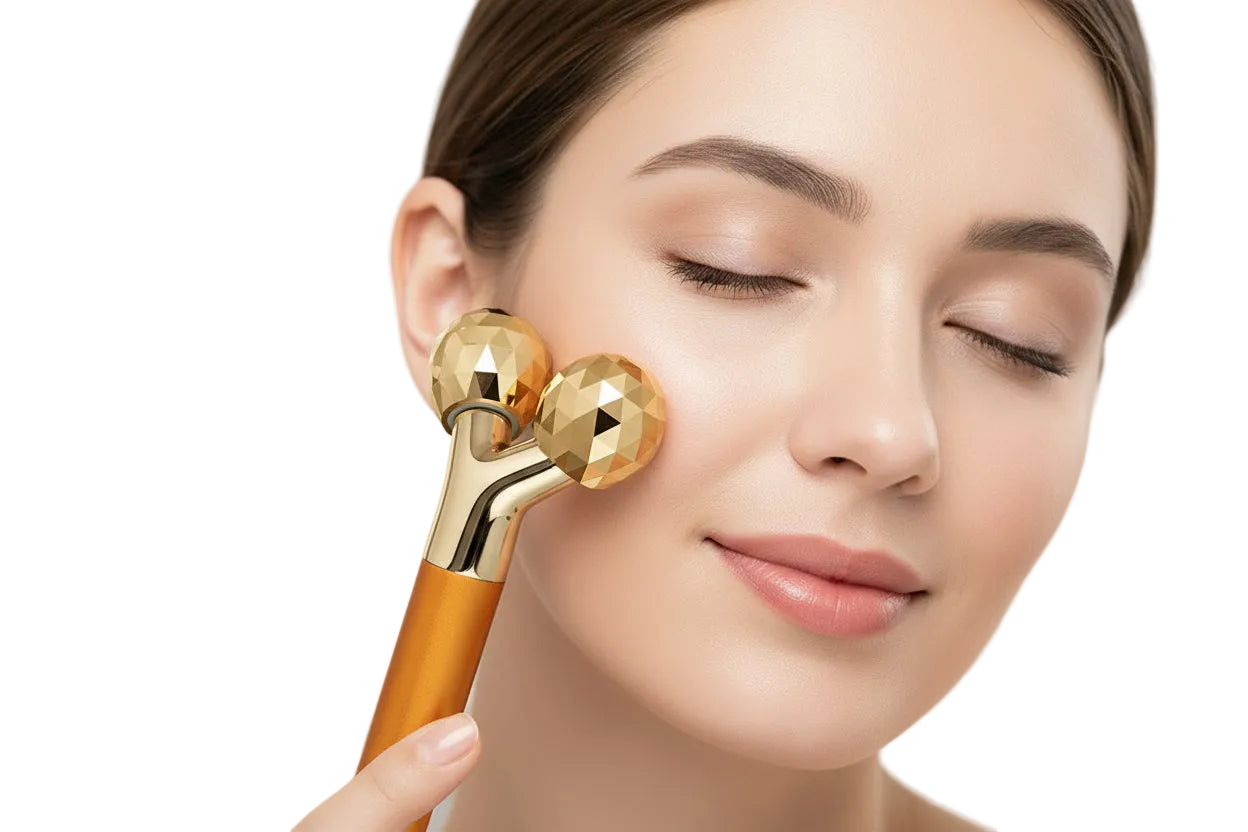 2-In-1 Electric Face Massage 24K Golden Facial Massager Device, 3D Roller and T Shape Facial Roller Massager Kit Metal Skin Care Tools,Anti-Wrinkles, Skin Tightening, Face Firming