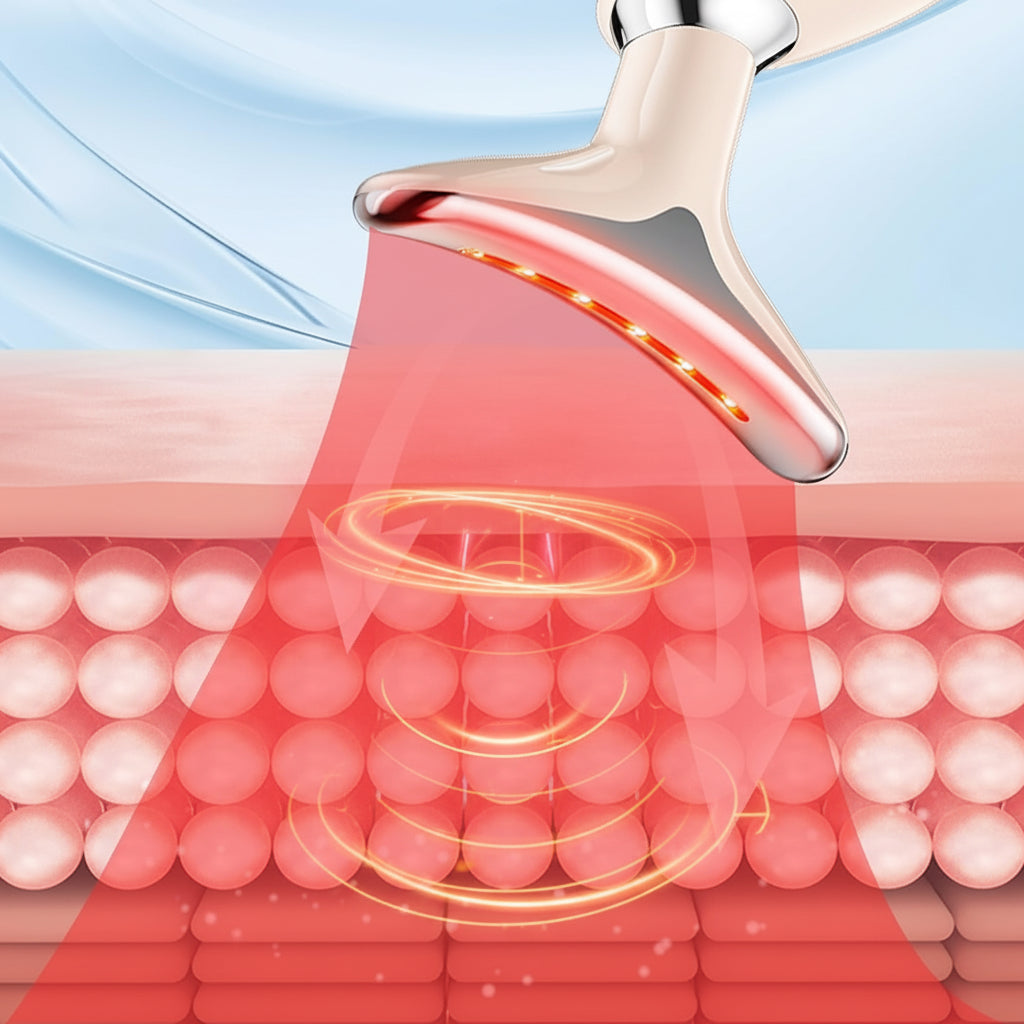 Facial and Neck Massager,Face Tool with 3 Colour Modes and Vibration,Facial Beauty Device for Skin Care (Pink)