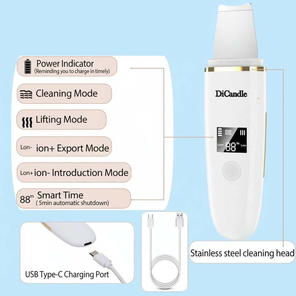 Limpiador Ultrasonico De La Piel Espatula Facial Para Pelar Limpiador Poros