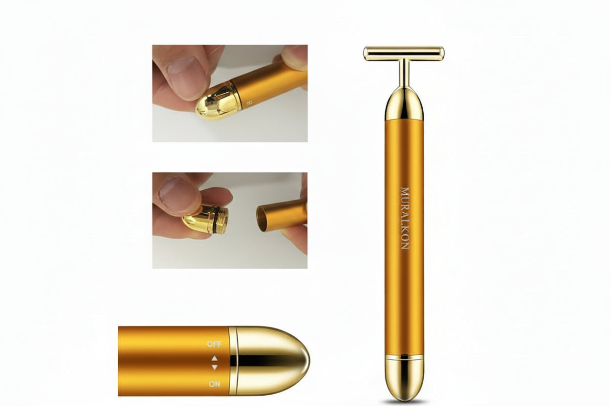 Beauty Bar, 24K Golden T-Shape Electric Sign Face Massage Tools, Improve Skin Relaxation and Enhance Elastic Activity