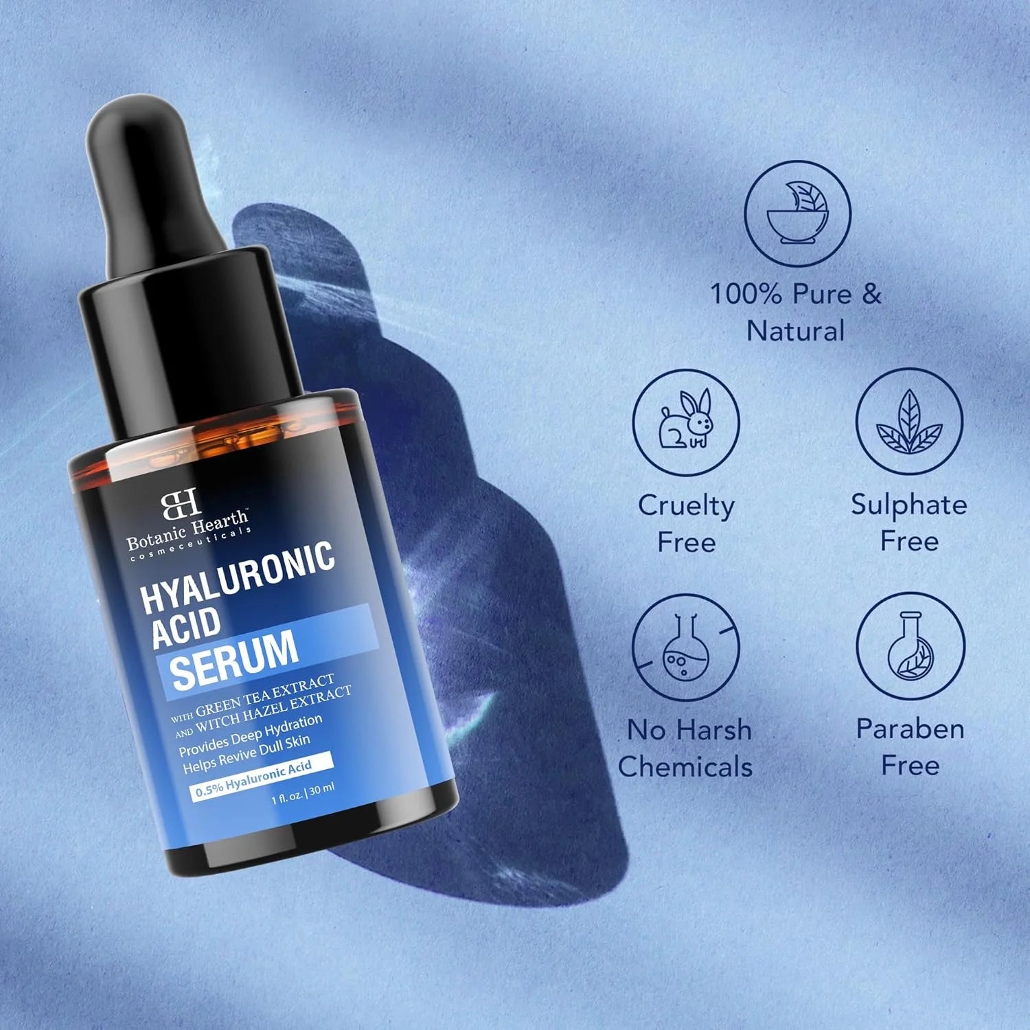 0.5% Hyaluronic Acid Serum for Face with 2% Niacinamide, Witch Hazel & Green Tea Extracts | Hydrating & Moisturizing | Helps Reduce Wrinkles & Fine Lines | All Skin Types | 1Fl Oz