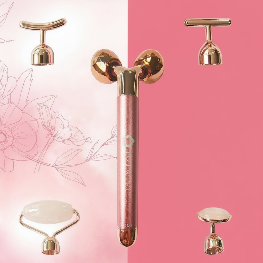 Beauty Bar Facial Rose Quartz 5 in 1 Facial Roller | Portable & Lightweight | and Facial Massage | Rose Quartz (AO001)