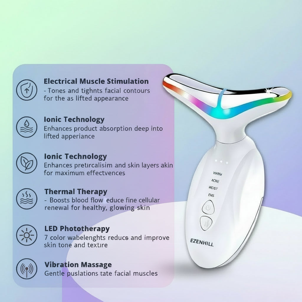 Led Facial Sculptor Red Light Therapy for Face and Neck Lift Device Facial Massager, Face Sculpting Tool with 4 Modes and 7 Colors Home Neck Tightening Device for Skin Care