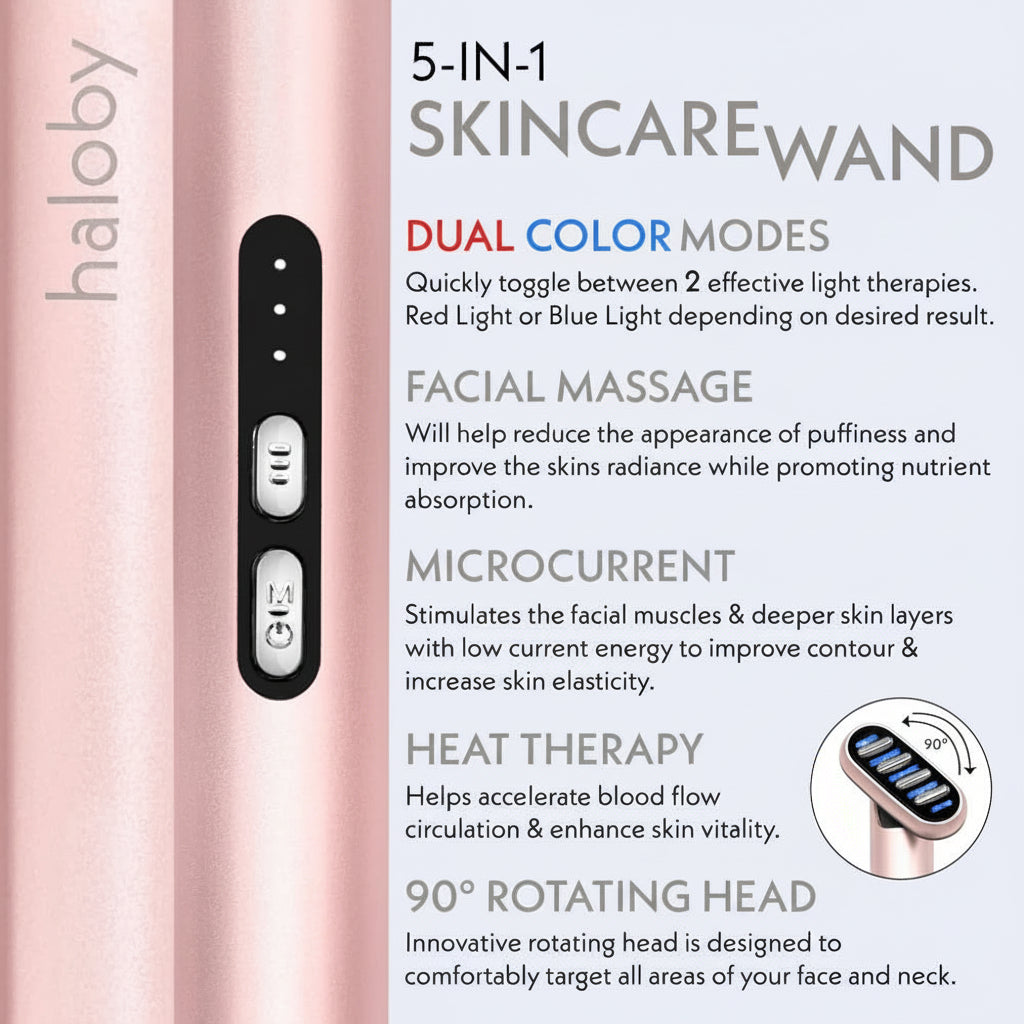 5 in 1 Facial Wand | Microcurrent Device for Anti-Aging, Red & Blue Light Therapy, Face Massager for Rejuvenation, LED Light Therapy, Heat Therapy, Skin Care Tool: Lift Skin, for Damaged Skin