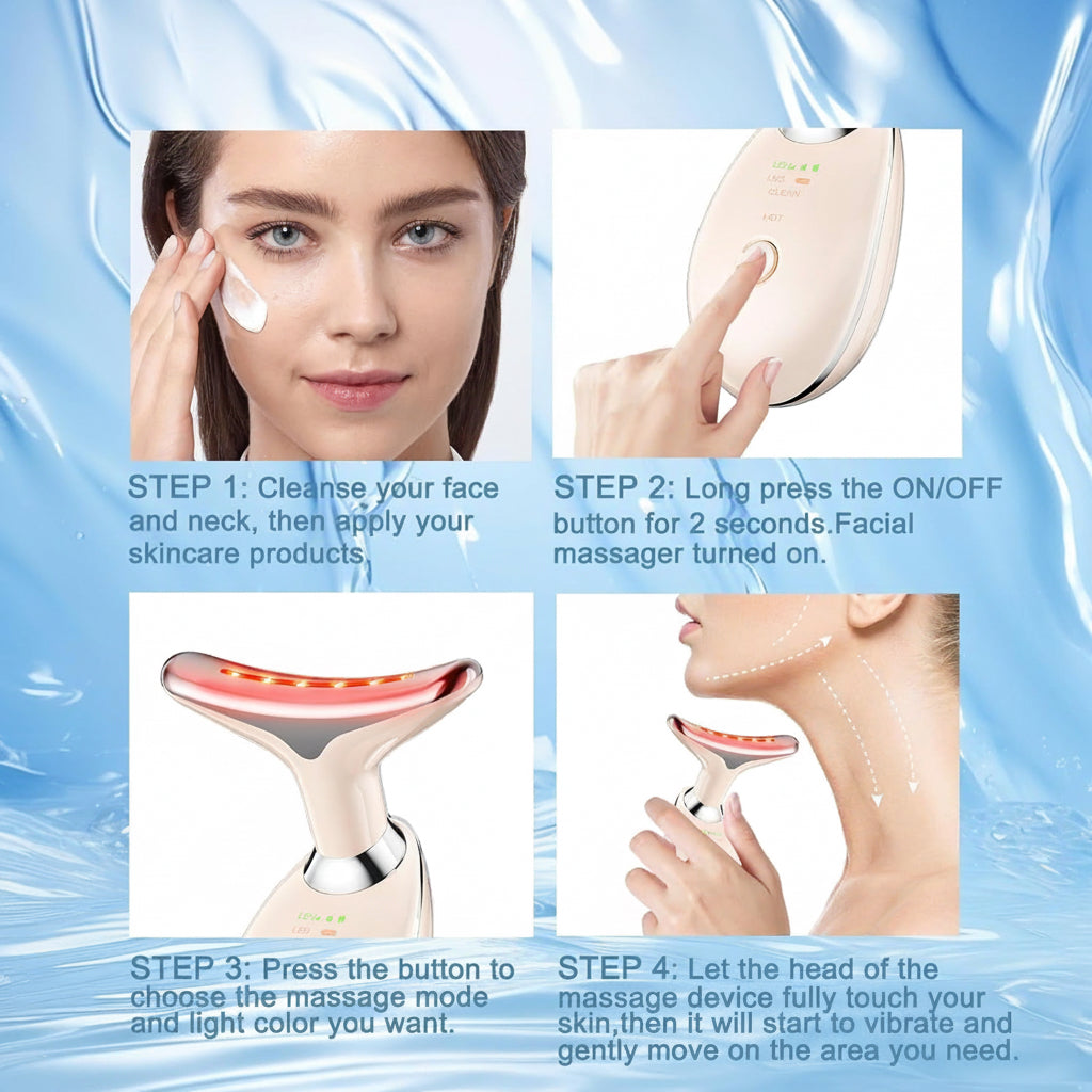 Facial and Neck Massager,Face Tool with 3 Colour Modes and Vibration,Facial Beauty Device for Skin Care (Pink)