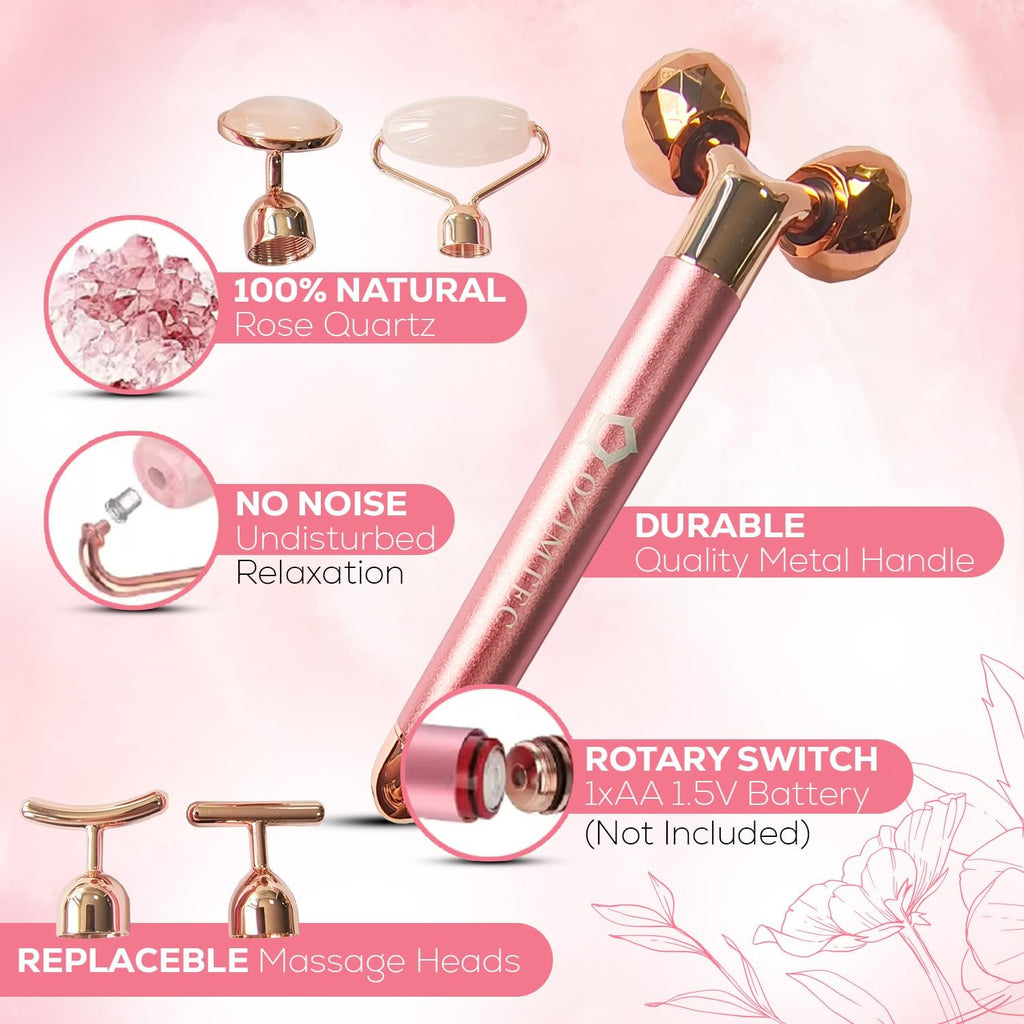 Beauty Bar Facial Rose Quartz 5 in 1 Facial Roller | Portable & Lightweight | and Facial Massage | Rose Quartz (AO001)
